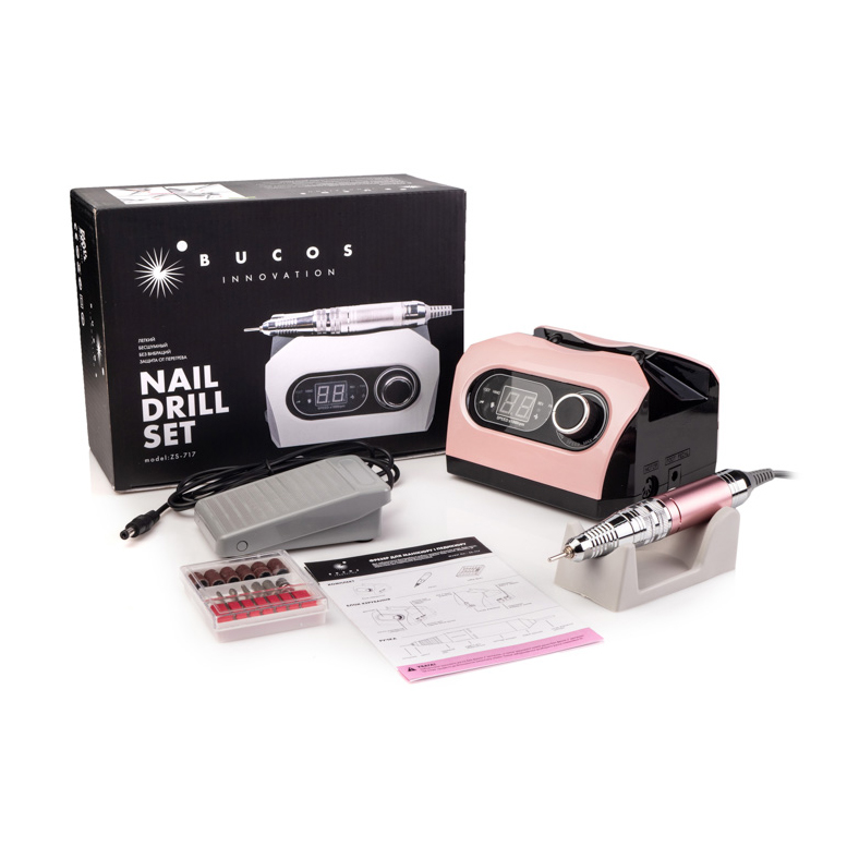 Фрезер BUCOS Nail Drill ZS-717 35000 обертів, Рожевий, 65 Вт